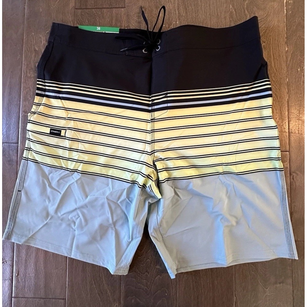 O'Neill Board Shorts Swimtrunks Yellow Black‎ And Light Blue Mens Size 38 NWT